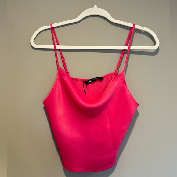 Women's Zara Satin Pink Cropped Tank Top - Size Small NWT adjustable str… - Picture 5 of 10